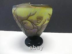 Antique DAUM NANCY Signed French Cameo Art Glass Vase Tree Yellow Purple Brown