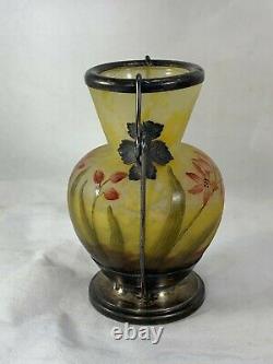 Antique Daum Nancy Cameo Glass Vase with Silver Mounts French Art Glass