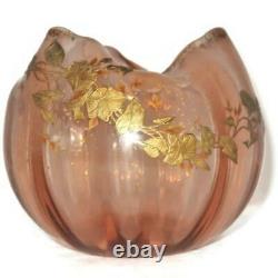 Antique Daum Nancy French Crystal Gold Gilt Art Glass Pinched Ribbon Style Vase