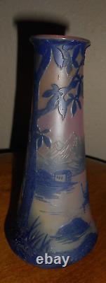 Antique, DeVez cameo art glass vase, 7in