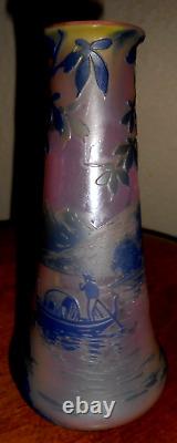 Antique, DeVez cameo art glass vase, 7in