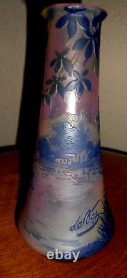 Antique, DeVez cameo art glass vase, 7in