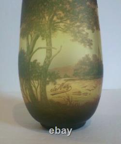 Antique De Vez French Cameo 5.5 Art Glass Scenic Vase, c. 1920