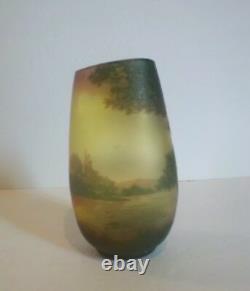 Antique De Vez French Cameo 5.5 Art Glass Scenic Vase, c. 1920