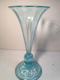 Antique Early Hand Blown Glass Vase French Tiffany Blue