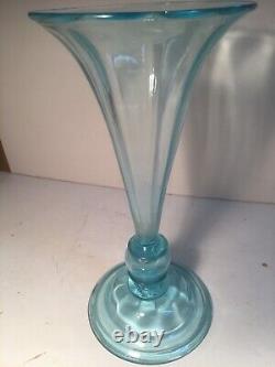 Antique Early Hand Blown Glass Vase French Tiffany Blue