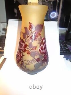 Antique Emile Galle Cameo Glass Purple Wisteria Vase 9