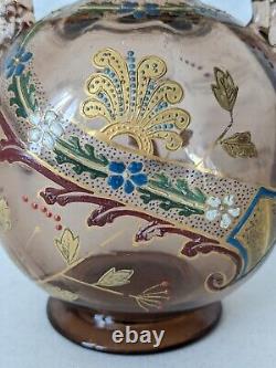 Antique Emile Galle Enamel Painted Amber Glass Cabinet Vase