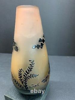 Antique Emile Gallé French Cameo Art Nouveau Glass Embossed Vase With Chip