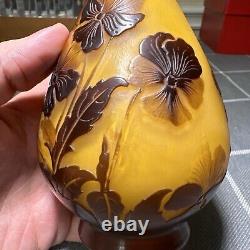 Antique Emile Galle French Cameo Glass Floral Cabinet Vase