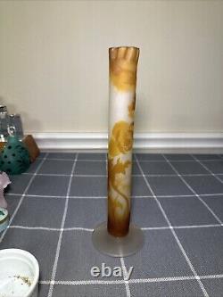 Antique Emile Galle French Cameo Glass Floral Stick Vase 11 1/2