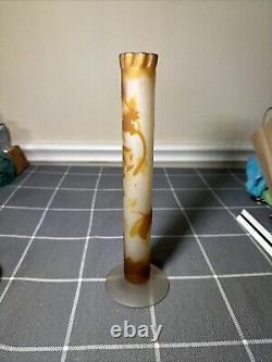 Antique Emile Galle French Cameo Glass Floral Stick Vase 11 1/2
