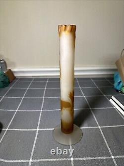 Antique Emile Galle French Cameo Glass Floral Stick Vase 11 1/2