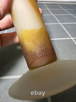 Antique Emile Galle French Cameo Glass Floral Stick Vase 11 1/2