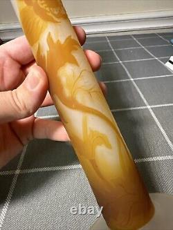 Antique Emile Galle French Cameo Glass Floral Stick Vase 11 1/2