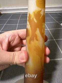 Antique Emile Galle French Cameo Glass Floral Stick Vase 11 1/2