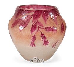 Antique Enameled Etched Legras Rubis French Floral Cameo Art Glass Vase France