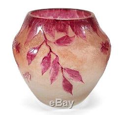 Antique Enameled Etched Legras Rubis French Floral Cameo Art Glass Vase France