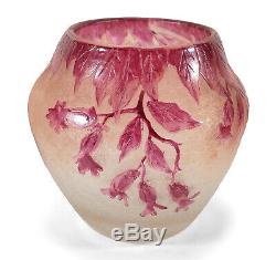 Antique Enameled Etched Legras Rubis French Floral Cameo Art Glass Vase France