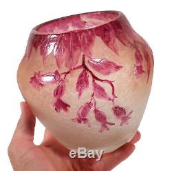 Antique Enameled Etched Legras Rubis French Floral Cameo Art Glass Vase France