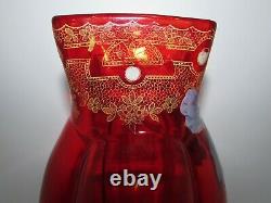 Antique Enameled Hand Painted French Mont Joye Legras Red Art Glass Vase 904