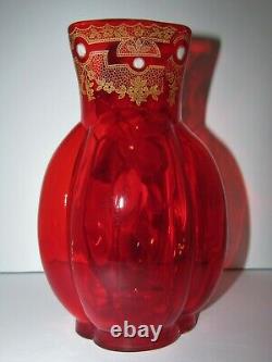 Antique Enameled Hand Painted French Mont Joye Legras Red Art Glass Vase 904