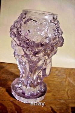 Antique FRENCH ART GLASS 5 inch VASE WITH Grape Vines & Young Ladies