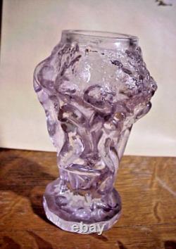 Antique FRENCH ART GLASS 5 inch VASE WITH Grape Vines & Young Ladies