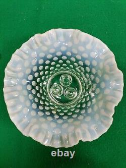 Antique Fenton French Opalescent Hobnail Art Glass Epergne Bowl Three Horn Vase