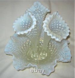 Antique Fenton USA French White Hobnail Opalescent Art Glass Flower Epergne Vase