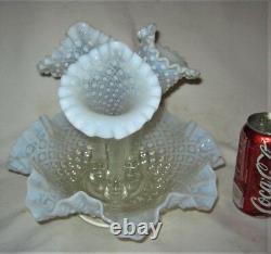 Antique Fenton USA French White Hobnail Opalescent Art Glass Flower Epergne Vase