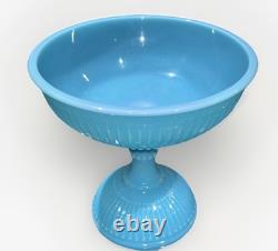 Antique Fluted Compote Bowl French Opaline Glass Sky Blue Excellent Condition