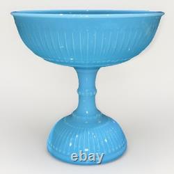 Antique Fluted Compote Bowl French Opaline Glass Sky Blue Excellent Condition