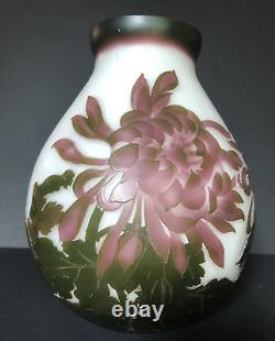 Antique France Emile Galle Cameo Glass Peonies Vase