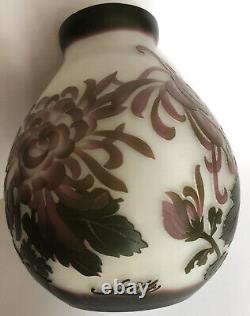 Antique France Emile Galle Cameo Glass Peonies Vase