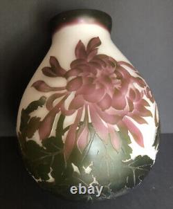 Antique France Emile Galle Cameo Glass Peonies Vase