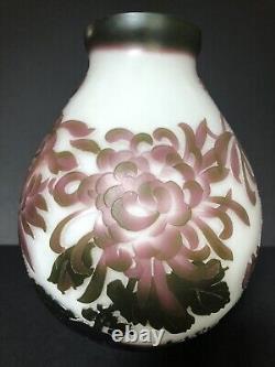 Antique France Emile Galle Cameo Glass Peonies Vase