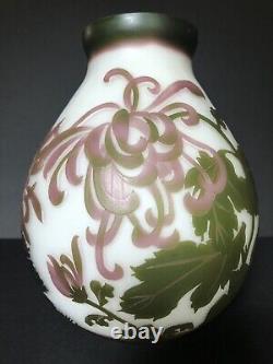 Antique France Emile Galle Cameo Glass Peonies Vase