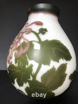 Antique France Emile Galle Cameo Glass Peonies Vase