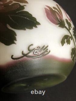 Antique France Emile Galle Cameo Glass Peonies Vase