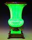 Antique French 12.25 VASELINE CHARTREUSE CRYSTAL & BRASS MEDICI VASES URNS PAIR