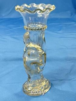 Antique French 19th Century Clear Glass Hand Vase Holding Flower Horn Of Plenty
