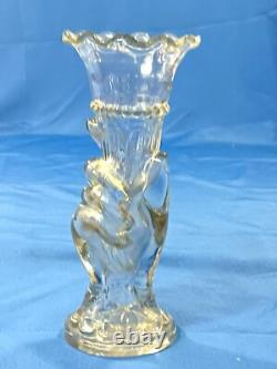Antique French 19th Century Clear Glass Hand Vase Holding Flower Horn Of Plenty
