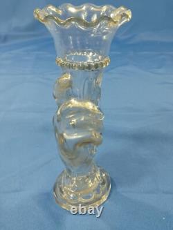 Antique French 19th Century Clear Glass Hand Vase Holding Flower Horn Of Plenty
