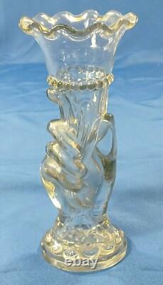 Antique French 19th Century Clear Glass Hand Vase Holding Flower Horn Of Plenty
