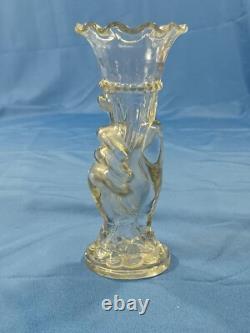 Antique French 19th Century Clear Glass Hand Vase Holding Flower Horn Of Plenty