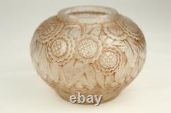 Antique French ART DECO Frosted Crystal Daisies Vase Andre Hunebelle Ovington NY