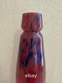 Antique French Art Deco Charles Schneider Signed Mottled Glass Red & Blue Vase
