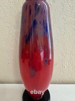 Antique French Art Deco Charles Schneider Signed Mottled Glass Red & Blue Vase