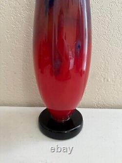 Antique French Art Deco Charles Schneider Signed Mottled Glass Red & Blue Vase